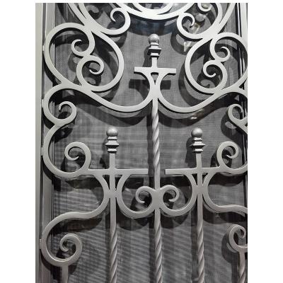 Simple French security entrance square top black double wrought iron door with sidelight design