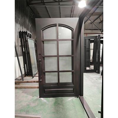 Grand Triple-Layered Wrought Iron Entry Door with Glass and Two Wrought Iron Side Windows