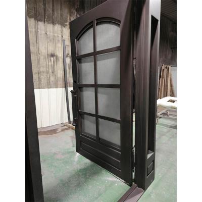 Grand Triple-Layered Wrought Iron Entry Door with Glass and Two Wrought Iron Side Windows