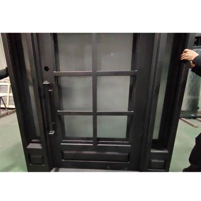 Grand Triple-Layered Wrought Iron Entry Door with Glass and Two Wrought Iron Side Windows