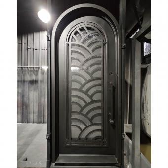Modern Arched Single Wrought Iron Entry Door