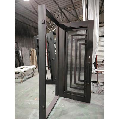 Premium Triple-Layered Wrought Iron Entry Door with Tempered Glass and Openable Insect Screen