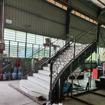 Private customized steel frame staircase with balustrade, marble slabs, sensor led light strips