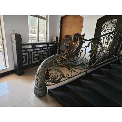 Classical rose bouquet decorating wrought iron handrail, staircase