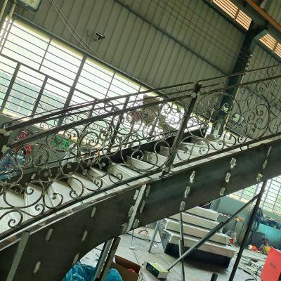 Private customized steel frame staircase with balustrade, marble slabs, sensor led light strips