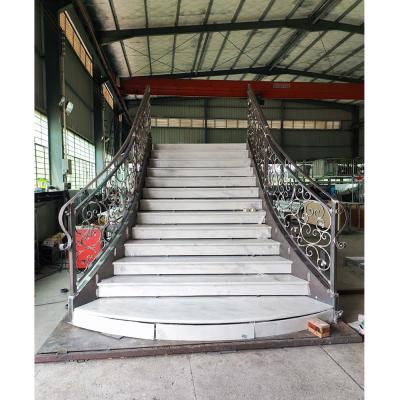 Private customized steel frame staircase with balustrade, marble slabs, sensor led light strips