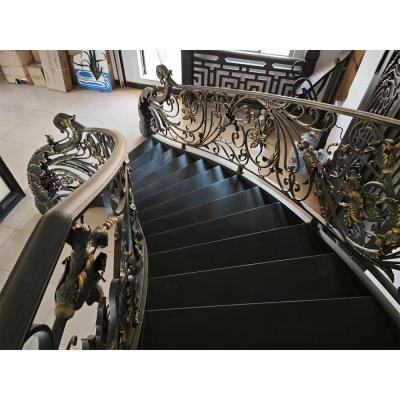 Classical rose bouquet decorating wrought iron handrail, staircase
